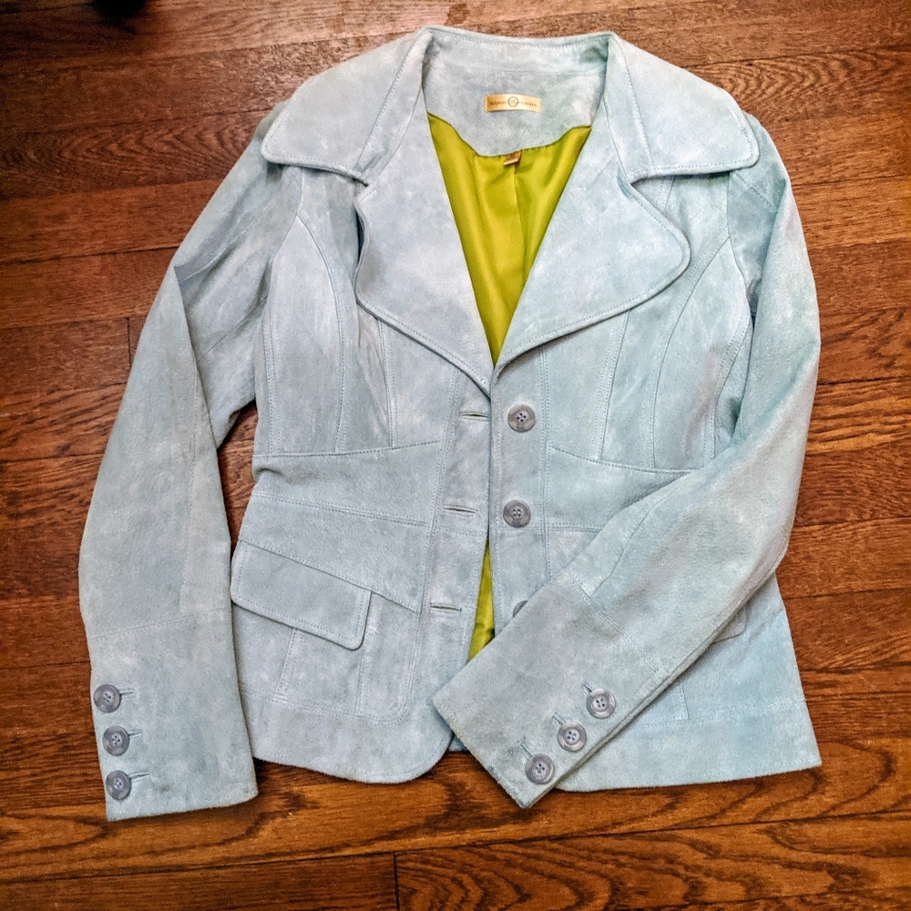 Baby blue genuine suede jacket